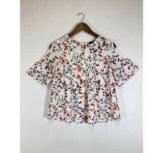Cottagecore Atmosphere Womens 8 White Floral Cold Shoulder Bell Sleeve Blouse